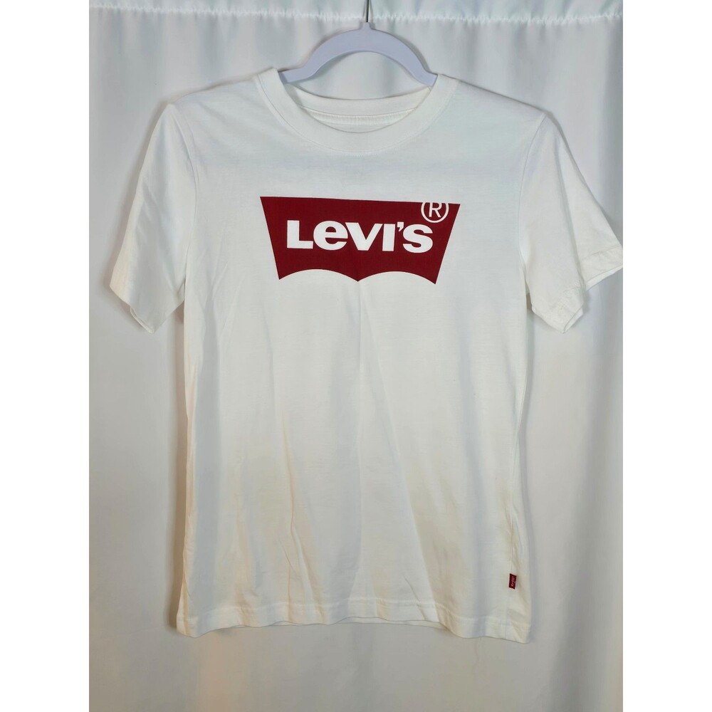 Levi's Shirt White Short Sleeve Crew Neck Cotton Regular Solid Youth Medium